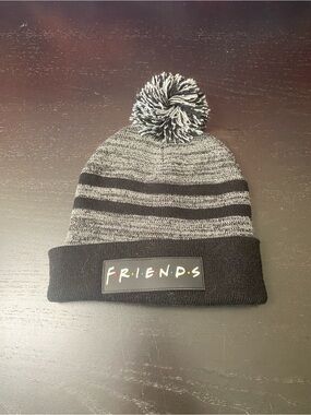 FRIENDS Kids Knit Pom Beanie Hat - Black & Gray